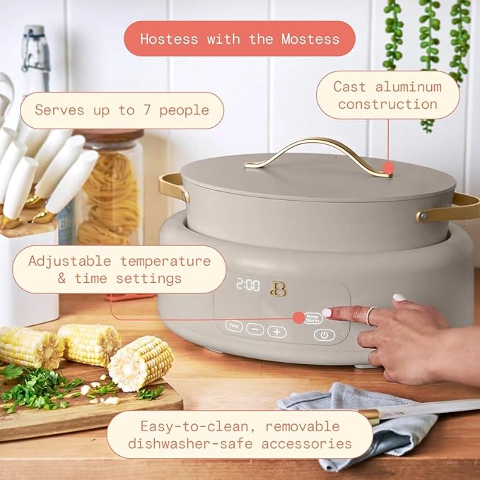 Beautiful 10-in-1 Electric Multi-Cooker, 6-Quart, Digital Display, Non-Stick Pot, One-Touch Control, 10 Cooking Functions (Porcini Taupe)