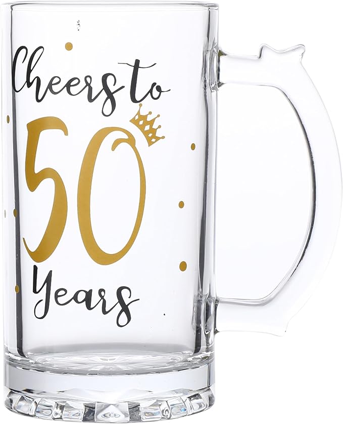 50th Birthday Gift，Men and Women Cheering 50th Birthday Beer Mugs，Cheers to the 50th Anniversary Beer Glass，50th Birthday Party Wedding Anniversary Decorative Gift, 18 Ounce (Cheers to 50 Years)