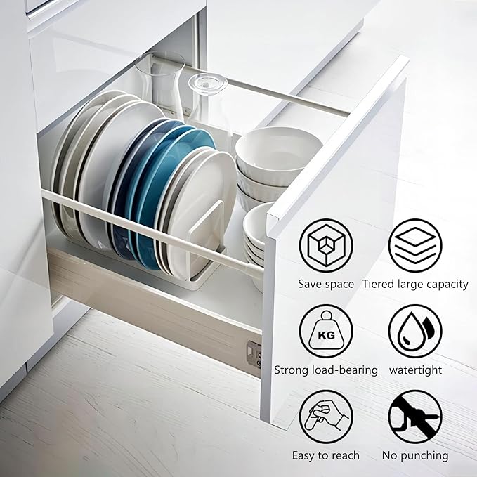 Fourmor- Home Accented Storage Rack-Kitchen Holder Stand - Diversified Euro Kitchen Organizer for Plates, Cutting Boards, Bakeware, Pots & Pans, Serving Trays, Reusable Containers, and Lids