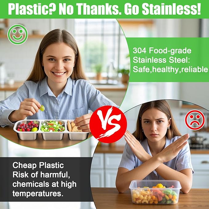 Palksky Snackle Box Container Stainless Steel, Reusable Snack Containers with Lids, 3 Compartment Divided Food Storage Containers for School, Home, Travel