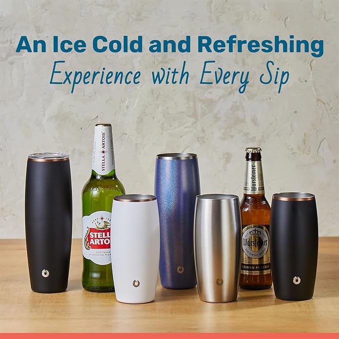 SNOWFOX Premium Vacuum Insulated Stainless Steel Beer Glass With Lid, Home Bar Accessories, Elegant Bartending, Lightweight Pint Glasses, Sleek Drinkware, Frosty Beverages Stay Cold, 23.9oz