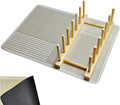 Wooden Dish Rack with Dish Drying Mat Kitchen Counter, Silicone mat Dish Drying Rack
