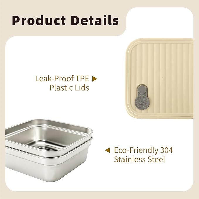 2 Pack Reusable Stainless Steel Sandwich Containers – Durable, Eco-Friendly, Leak-Proof Design, 22 oz (White & Yellow)