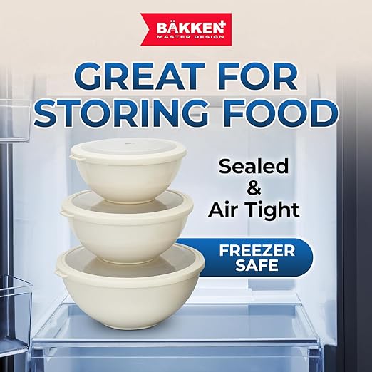 12 Piece Plastic Nesting Bowls with Lids - Mixing Bowls Set includes 6 Prep Bowls and 6 Lids, BPA-Free, Reusable Meal Prep Containers, Microwave, Freezer & Dishwasher Safe, White Cream