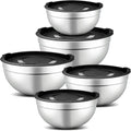 5 Piece Mixing Bowl Set, Mixing Bowls with Lid, Stainless Steel Mixing Bowls for Baking, Size 1.5, 2.1, 3.5, 4, 4.5QT, Baking Bowl for Food Preparation, Mixing and Serving Foods