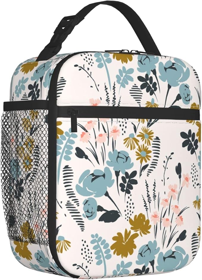 FREEHOTU Floral Pattern Lunch Bag Double Insulated Leakproof Lunch Box Tote Bag Cooler Lunch Organizer for Work Picnic Travel Camping