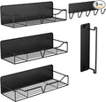 Magnetic Shelves for Washing Machine & Fridge Utentils Rack 5 Pack- Metal Heavy Duty Magnetic Shelf Magnetic Laundry Organizer with Hooks and Towel Holder for Magnetic Laundry Room Storage (Black)
