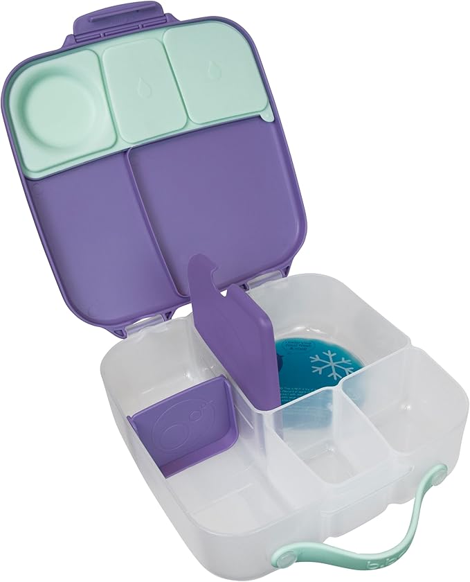 b.box Kids Lunch Box – 4 compartments (2 Leak-proof) Bento Box with Cold Pack & Removable Divider Reusable Snack Containers with Lids, Snack Box for Toddlers & Older Kids 8 1/2 cups (Lilac Pop)