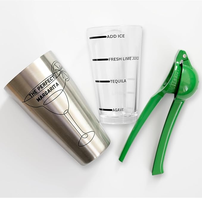 The Perfect Margarita | Easy to Use Margarita Cocktail Shaker Kit | Single & Double Recipes | No Jiggers or Measuring Tools Needed | Bartender Quality Shaker and Hand Juicer | Home Bar Accessories