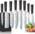 8-Piece Premium Japanese Kitchen Knife Set - Imperial Collection, Laser Damascus Pattern, 440A Stainless Steel Ultra Sharp for Fast Cutting (Redwood 8J)