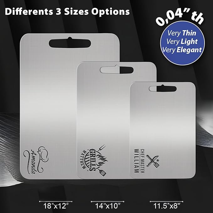 Personalized Titanium Cutting Board, Pure Titanium, Stainless Steel Premium Custom Engraved Chopping Board Gift for Men, Women, Dad, Birthday, Anniversary, Christmas, Kitchen Chefs & BBQ Grill Lovers