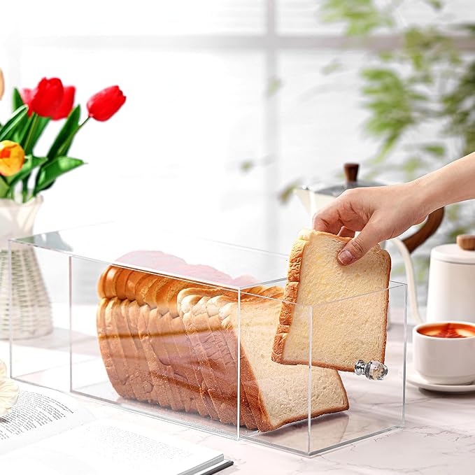 Clear Bread Box Acrylic Bread Storage Container Display for Homemade Storage Bin for Kitchen Countertop, Muffins, Rolls Cake Food Party