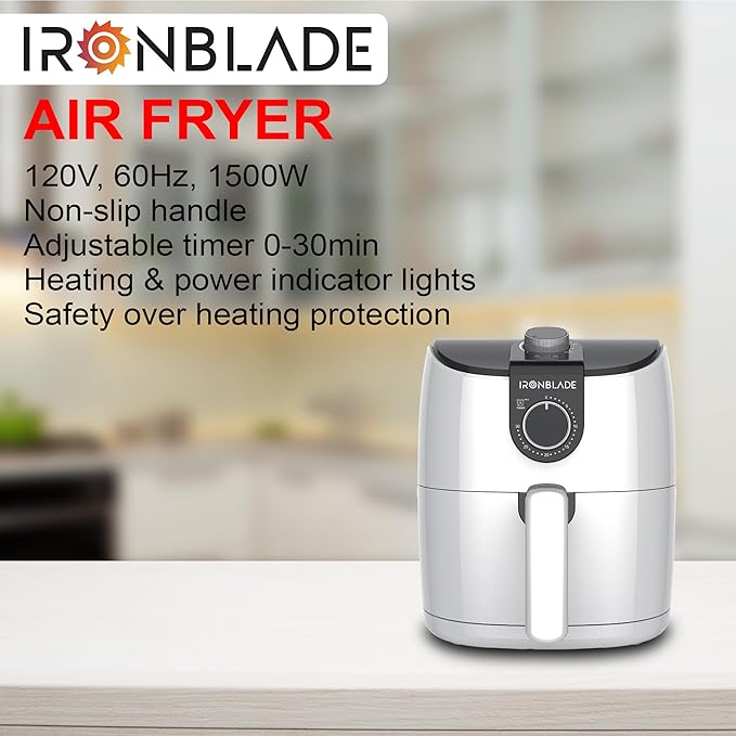 EMB IronBlade Series Multi-Functional Air Fryer, 1500W, 3.7 Quart Capacity, Adjustable Timer, Non-Slip Handle, 105°F to 400°F Temperature Range for Frying, Roasting, Baking & Reheating