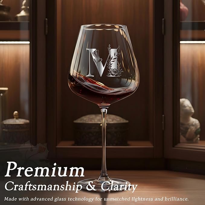 Initial Crystal Wine Glasses for Women Lady Friend Coworker Work Besties Gifts Colleague Manager Supervisor Executive Assistant Birthday Farewell Leaving Retirement Christmas Holiday Appreciation,M