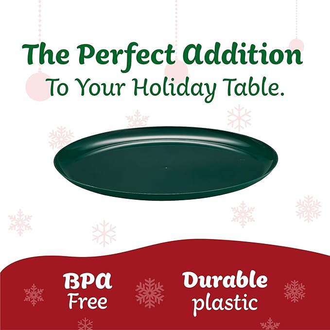 PLASTICPRO [30 Pack 10.7'' Christmass Green Plastic Party Plates Edge Collection Premium heavyweight Elegant Disposable Tableware Dishes
