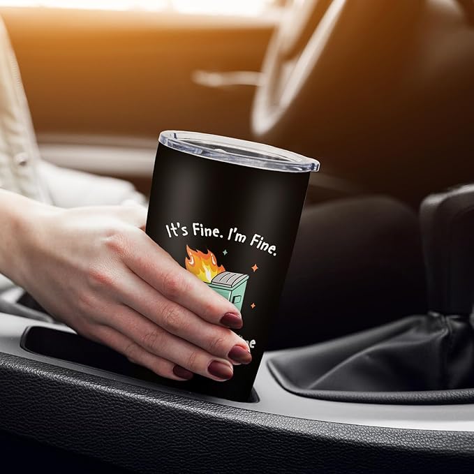 Emotional Support Dumpster Fire Coffee Tumbler Cup Mug Stainless Steel 20oz 1PC, I'm Fine Everything is Fine, Funny Gifts for Men/Women, Office Gifts for Coworkers/Women/Men