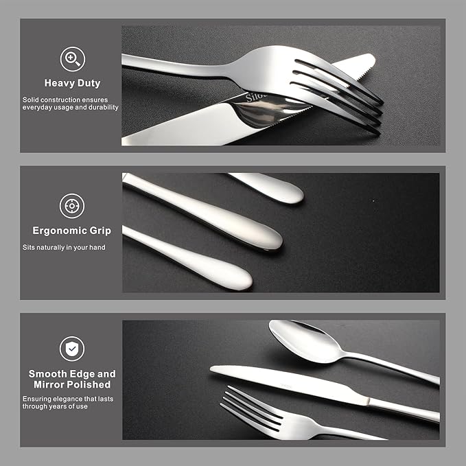 Silverware Set, 40-Piece Flatware Cutlery Set Service for 8, Modern Heavy Duty Design, Stainless Steel Utensils, Dishwasher Safe