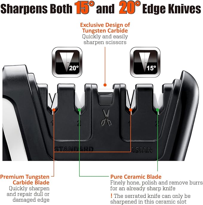 SHARPAL 104N 5-in-1 Professional Knife & Scissors Sharpener, Sharpening Tool for Straight & Serrated Blades, Repairs & Hones Euro/American & Asian Knives, Fast Scissor Sharpening