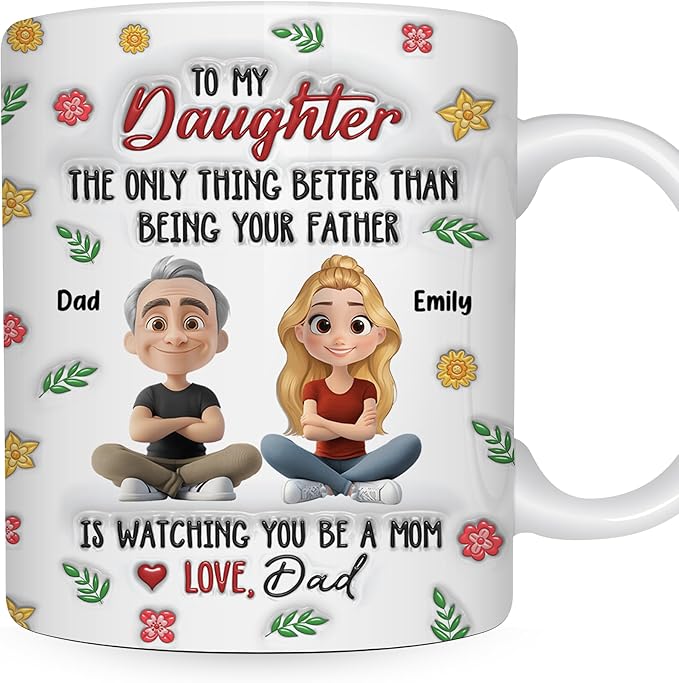 Wrappiness Daughter Mothers Day Personalized Gifts from Dad - To My Daughter Mug Custom Chibi Art and Name, Happy First Mothers Day Coffee Cup for Her - Watching You Be A Mom Gifts for New Mama