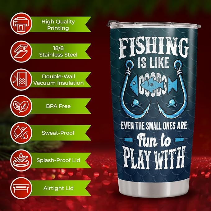 34HD Bass Fishing Tumbler with Lid, 20 oz Stainless Steel Vacuum Insulated Amerian Flag Mug, Cool Fishing Gifts for Men, Fisherman Gifts for Birthday Fathers Day Christmas
