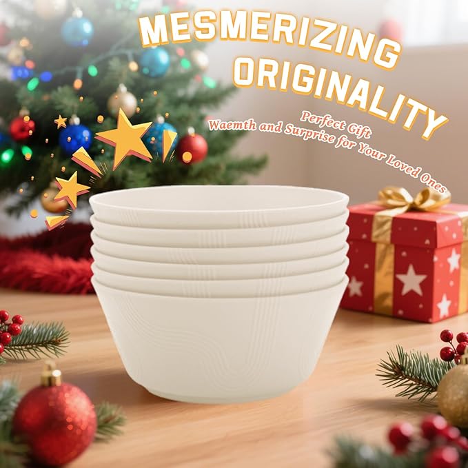 Homienly Large Deep Bowls 36 OZ, Wheat Straw Soup Bowls Set of 6, Plastic Bowls Microwave Safe, Unbreakable Bowl for Cereal, Soup, Salad, Popcorn, Idea for Party, Camping, Picnic, RV (Beige)