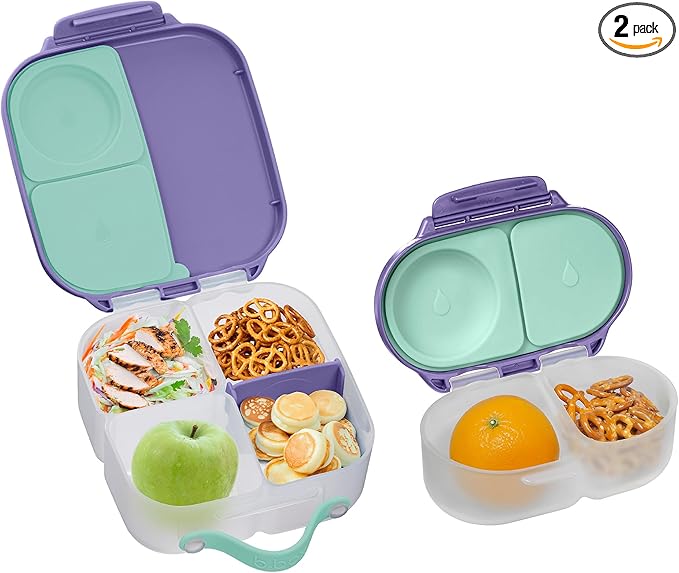 b.box Mini Lunch + Snack Containers (Lilac Pop): 2-Pack Set Includes Lunch Box (4 1/4 Cup Capacity) & Snack Box (1 3/4 Cup Capacity). Easy Open Bento Containers, School Supplies