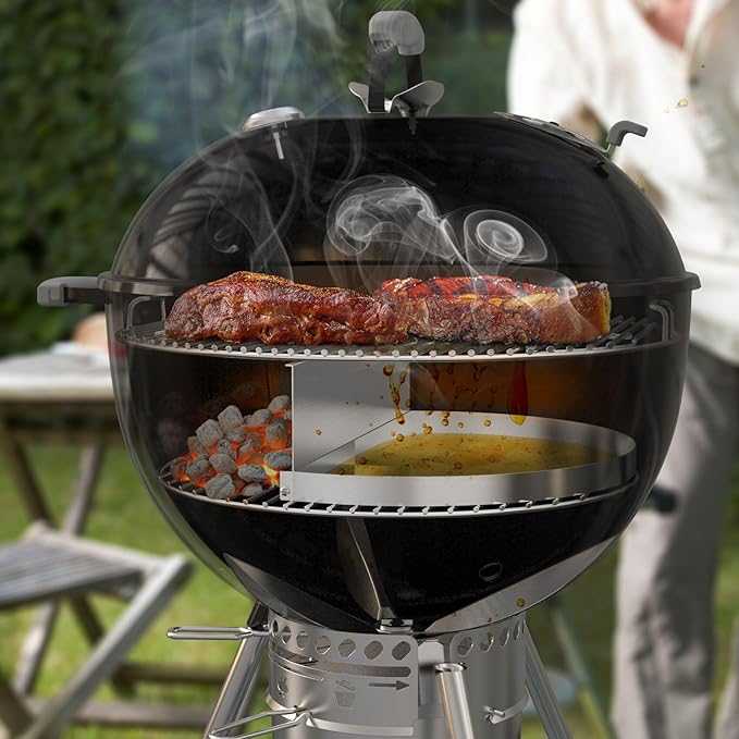onlyfire Stainless Steel Detachable Grill Drip Pan for Weber 22" Kettle Grills, Grease Tray Liner with Removable Charcoal Divider, Semi-Circular