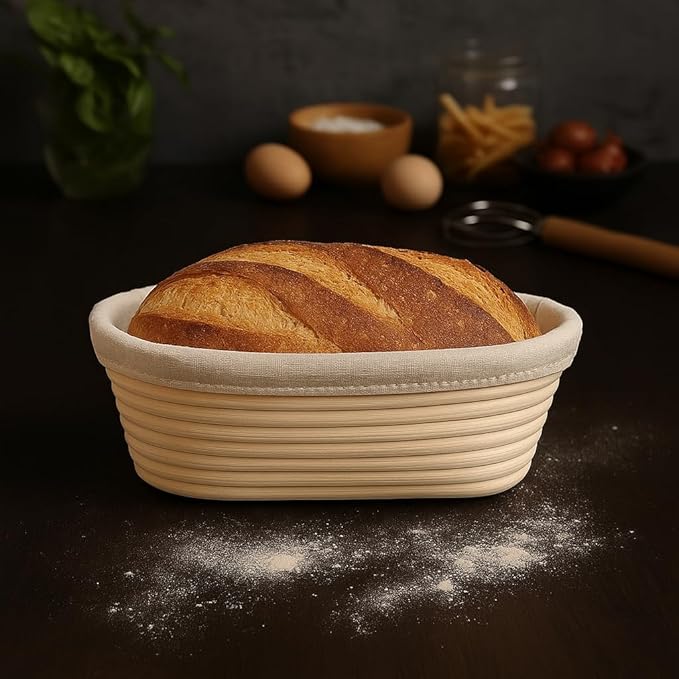 "Saint Germain Bakery Premium Round Bread Banneton Basket with Liner - Perfect Brotform Proofing Basket for Making Beautiful Bread (10"" Oval (2x count))"
