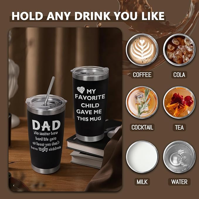 Father's Day Gift Best Dad Ever Tumbler, Birthday Gifts for Dad From Daughter Son Gifts Present for Dad Men Husband Uncle-20 OZ Coffee Tumbler
