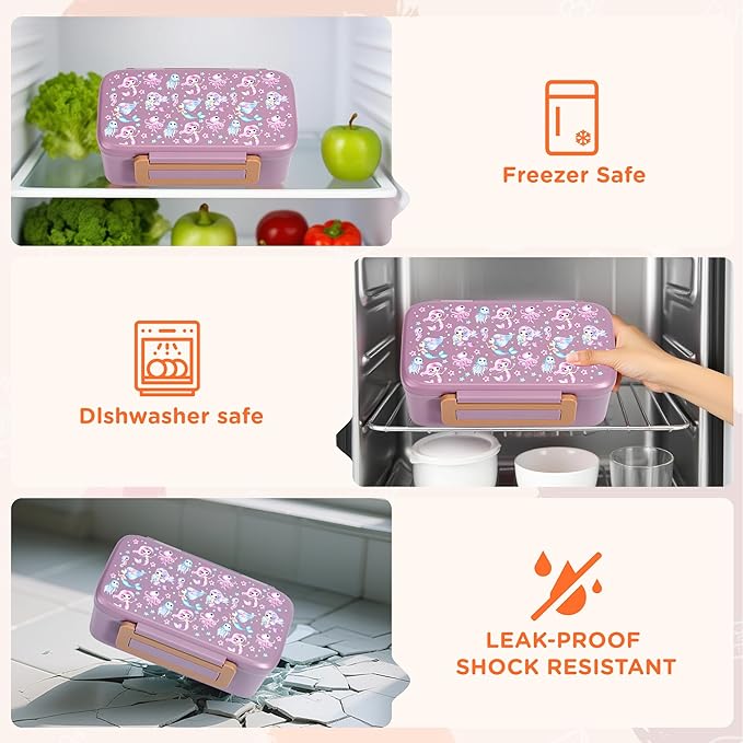 MAISON HUIS Bento Box for Kids with 8oz Soup Thermo, Insulated Lunch Bag & 17oz Water Bottle, 2-Compartment Bento Box with Built-In Ice Pack, Leak-Proof & BPA-Free