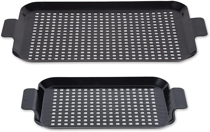 RSVP International Porcelain Coated Steel BBQ Grill Tray/Pan, Outdoor Barbeque Grilling Accessories for Cooking Fish & Vegetables, Dishwasher Safe, Small, 13x7.25/Medium, 16.75x10