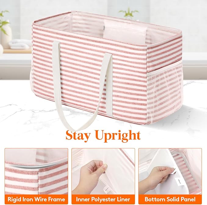 Lifewit Extra Large Tote Bag, Reusable Grocery Bags with Metal Wire Frame and Handles, Standing Utility Foldable Shopping Bags for Storage, Picnics, Beach, Pool, Laundry, Car, Camping, 2 Pack 46L Pink