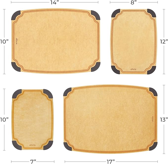Elihome Essential Series 4-in1 Cutting Board Set for Kitchen, Dishwasher Safe, Non-slip Feet, Juice Groove, BPA Free, Reversible, 4 pieces Cutting Board Set