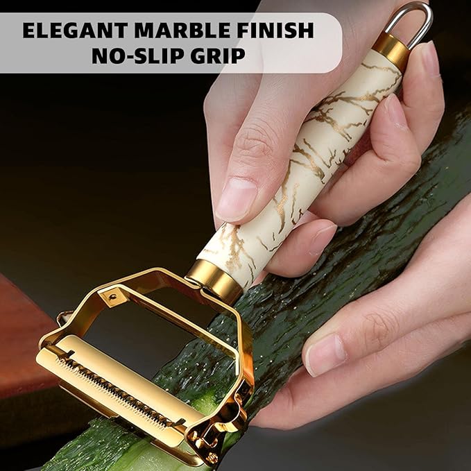 MULTI-FUNCTIONAL 3-IN-1 PEELER, Stainless Steel Peeler, Fruit, Potatoes Peeler for Kitchen,The three functions of peeling, shredding, digging holes are integrated with Ergonomic Non-Slip Handle(gold)