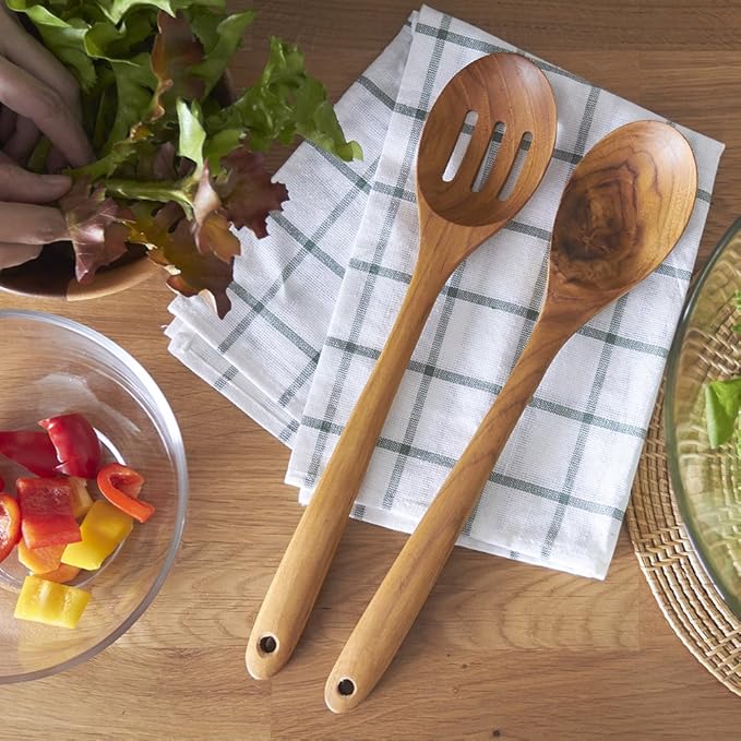 FAAY 3-In-1 Wooden Spoons Handcrafted Golden Teak Kitchen Utensils Including 13.5 Inch Cooking Spoon, Slotted Spoon and 9 Inch Versatile Spoon, 100% Natural & Eco Friendly with Ergonomic Handle