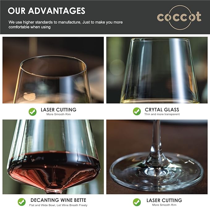 Wine Glasses Set of 6,Crystal White Wine Glasses,Red Wine Glass Set, Wine Glasses Long stem,Clear Lead-Free Premium Blown Glassware (18.5oz,6 pack)