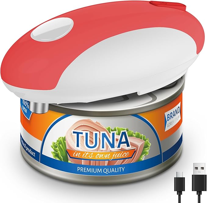 USB Rechargeable Electric Can Opener – Battery Operated, One Touch Automatic Operation, Magnetic Lid Holder & Smooth Edge Cutting, Cordless & Easy to Use for Seniors, Works with All Standard Cans