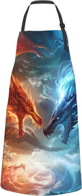 Dragon Apron,Oxford Fabric Adjustable Kitchen Apron with 2 Pockets,Waterproof Cooking Aprons for Men Women Mom Wife Dad,Ideal Gifts for Coffee House,Shop,Baking,BBQ,Housewarming,28x33in