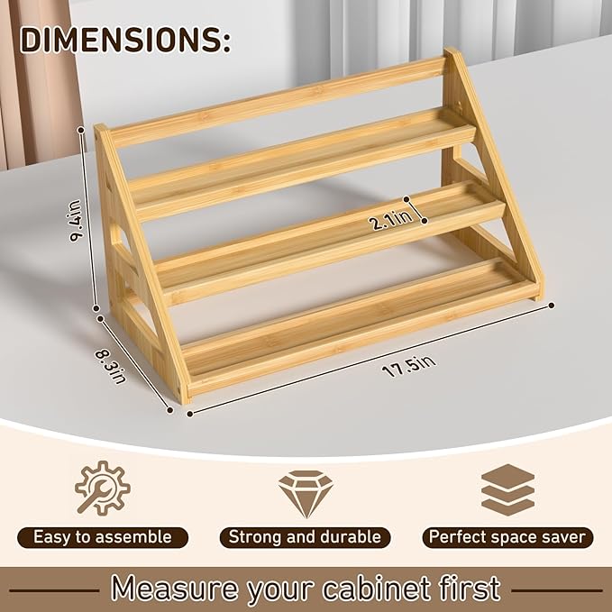 Bamboo 3 Tier Spice racks, Kitchen Seasoning Spices Rack, Suitable for Spice Organizers Such as Sitchen Countertops, Stoves, Sorage Rooms (L)