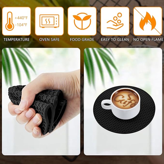 Dandat 24 Pcs Silicone Trivets Mats Bulk Silicone Pot Holders Hot Dishes Multipurpose Non Slip Hot Pads Heat Resistant Mat for Kitchen Countertops Table Restaurants Church Gatherings(Black)