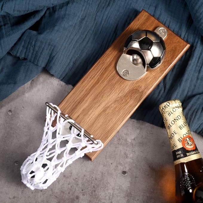 Soccer Bottle Opener with Cap Collector Catcher,Magnetic Refrigerator Paste Bottle Opener，Ideal Gift for Soccer Fans and Beer Lovers, Use as Bar Decoration