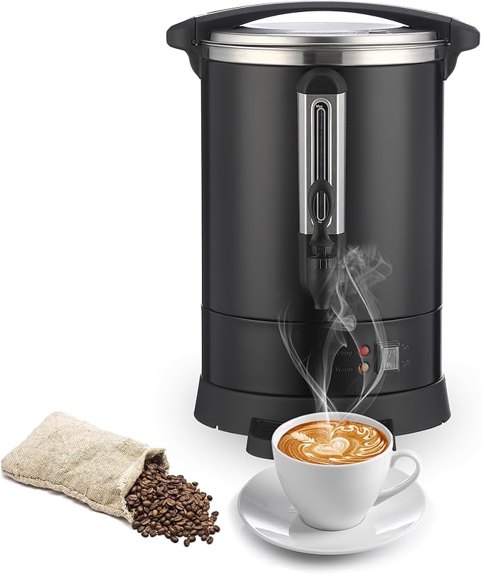 Commercial Coffee Urn,100 Cup 3.7Gal/14L Stainless Steel Coffee Maker - Large Capacity Hot Water Dispenser for Buffet, Catering, Wedding, Church, Event, Double Wall Insulated