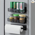 3 Pack Magnetic Spice Rack for Refrigerator with Paper Towel Holder, Black Rustproof Fridge Organizer, Strong Magnetic Kitchen Storage Shelves