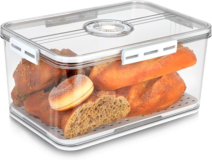 Large Bread Box For Kitchen Countertop,White Bread Containers Storage Airtight Loaf,Plastic Breadbox,Bread Storage For Homemade Bread,Clear Fresh Bread Keeper