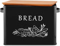 E-far Bread Box for Kitchen Countertop, Metal Bread Storage Container Bin with Bamboo Lid for Cutting Bread, Extra Large & Farmhouse Style, 13” x 7.2” x9.8”, Black