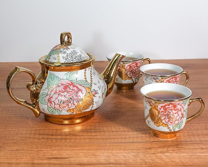 Classic Vintage British Royal Style Ceramic Teapot, 30OZ Large Teapot Perfect for Everyday Gatherings (blue, Large)