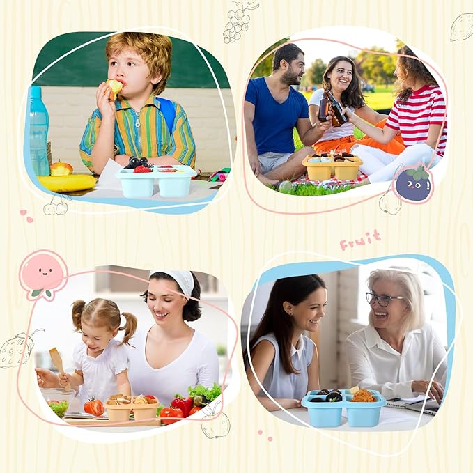 Honeydak 5 Pack Snack Containers 4 Compartment Bento Snack Boxes Reusable Lunchable Containers with Lids Divided Meal Prep Lunch Food Storage Box for School Work Travel(Candy Color,Equal)