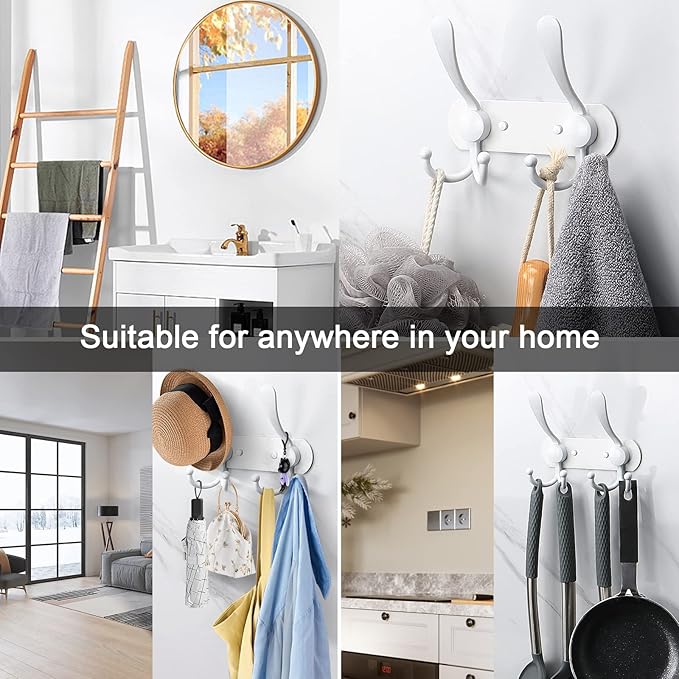 NearMoon Coat Rack Wall Mounted-2 Pack, Heavy Duty Bath Towel Hooks Stainless Steel Robe Hooks Holder, Metal Coat Hook for Towel Coat Hat Key Bathroom Bedroom Hotel Entryway (2 Hooks, White)