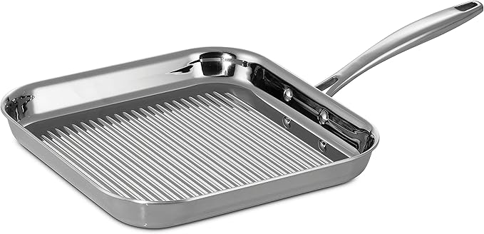 Tramontina Signature Tri-Ply Clad Stainless Steel 11-Inch Square Grill Pan, Induction-Ready, Dishwasher-Safe, NSF-Certified, Made in Brazil