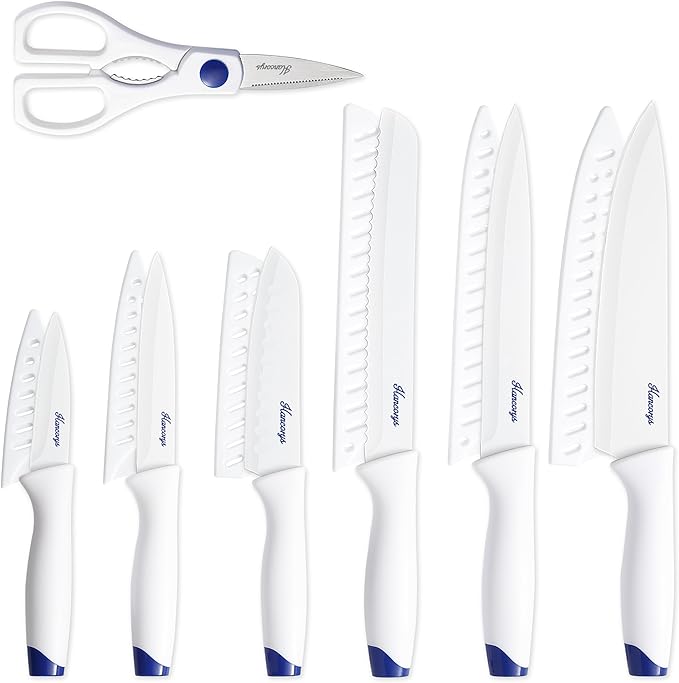 Kitchen Knife Set, 13PCS Chef Knife Set with Nonstick Ceramic Anti-Rust Coating, Cooking Knives with 6 Blade Guards, Dishwasher Safe, Gifts for Dad, Mom, Husband and Wife